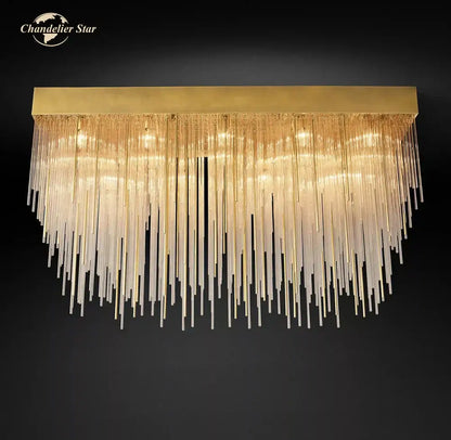 Modern gold cascada rectangular led chandelier dining room light