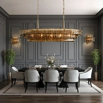 Modern gold cascading crystal pendant lights dining room chandelier