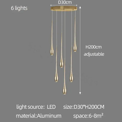 Modern gold cascading led ceiling chandelier for living room