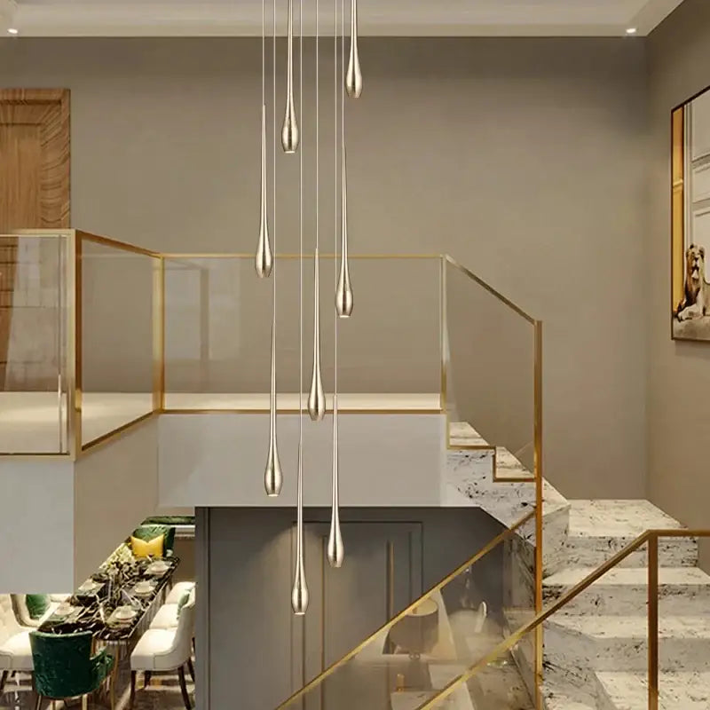 Modern gold cascading led ceiling chandelier for living room