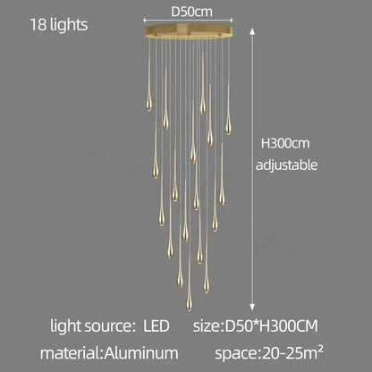 Modern gold cascading led ceiling chandelier for living room