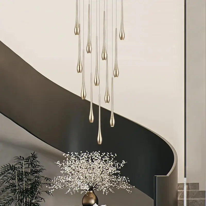 Modern gold cascading led ceiling chandelier for living room