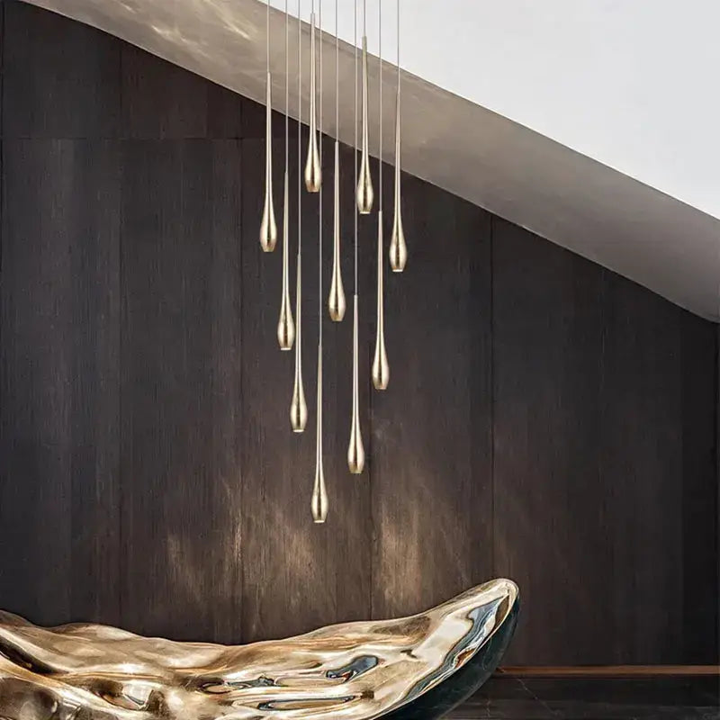 Modern gold cascading led ceiling chandelier for living room