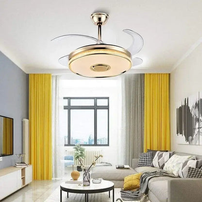 Modern gold ceiling fan with bluetooth speaker – living room remote control