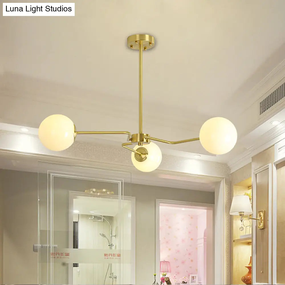 DecorBites™ Modern Gold Ceiling Light with White Glass Shade - 3 Bulbs Semi Flush Mounted for Bedroom