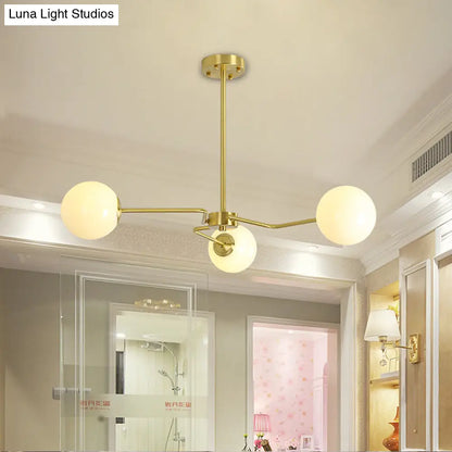 DecorBites™ Modern Gold Ceiling Light with White Glass Shade - 3 Bulbs Semi Flush Mounted for Bedroom