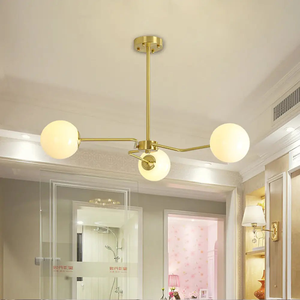 DecorBites™ Modern Gold Ceiling Light with White Glass Shade - 3 Bulbs Semi Flush Mounted for Bedroom