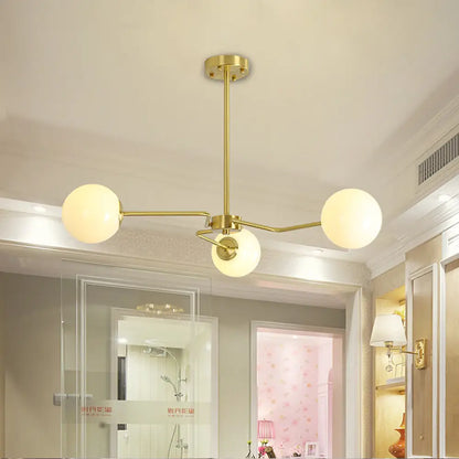 DecorBites™ Modern Gold Ceiling Light with White Glass Shade - 3 Bulbs Semi Flush Mounted for Bedroom