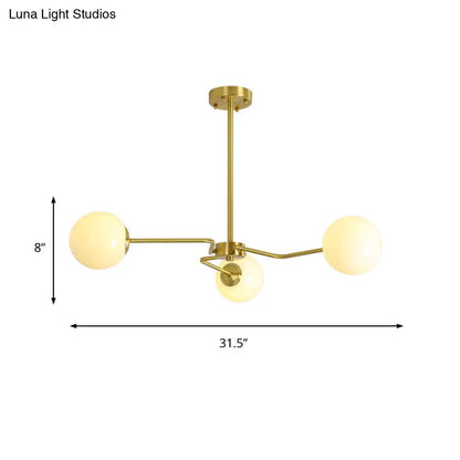 DecorBites™ Modern Gold Ceiling Light with White Glass Shade - 3 Bulbs Semi Flush Mounted for Bedroom