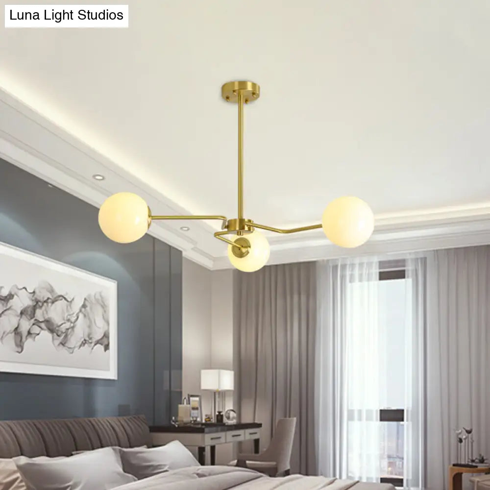 DecorBites™ Modern Gold Ceiling Light with White Glass Shade - 3 Bulbs Semi Flush Mounted for Bedroom