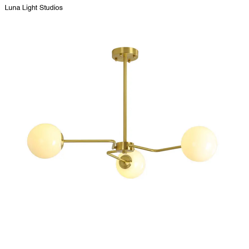 DecorBites™ Modern Gold Ceiling Light with White Glass Shade - 3 Bulbs Semi Flush Mounted for Bedroom