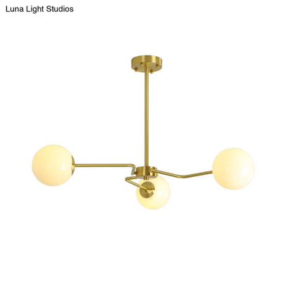 DecorBites™ Modern Gold Ceiling Light with White Glass Shade - 3 Bulbs Semi Flush Mounted for Bedroom