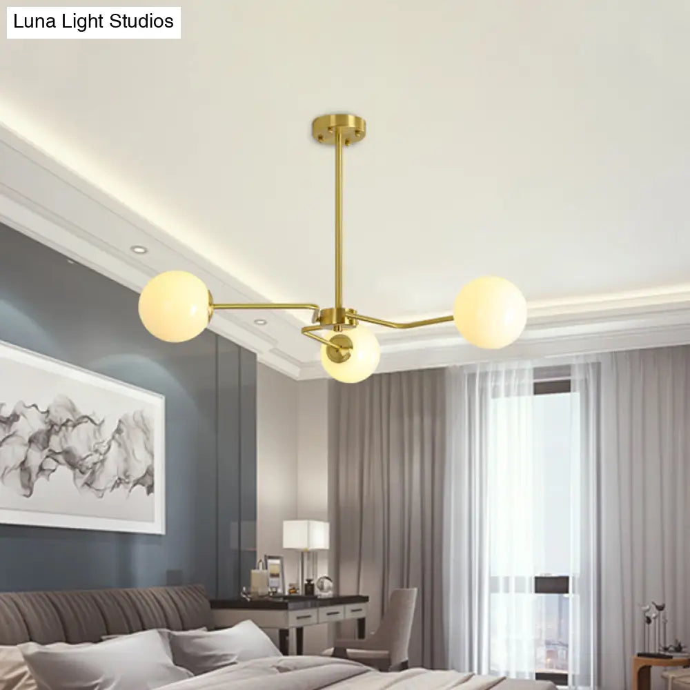 DecorBites™ Modern Gold Ceiling Light with White Glass Shade - 3 Bulbs Semi Flush Mounted for Bedroom