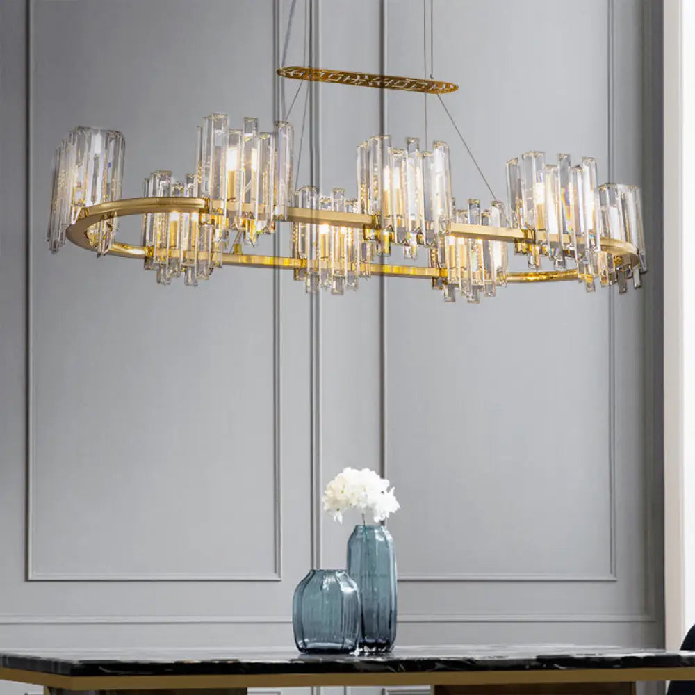 DecorBites™ Modern Gold Ceiling Pendant Lamp with Clear Crystal Icicle Shade – 8 Bulbs, Oval Design