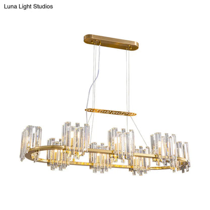 DecorBites™ Modern Gold Ceiling Pendant Lamp with Clear Crystal Icicle Shade – 8 Bulbs, Oval Design