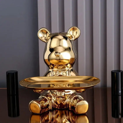Modern gold ceramic electroplating bear tray living room decoration