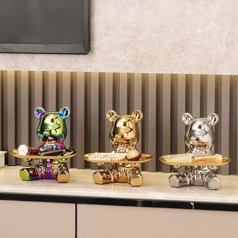 Modern gold ceramic electroplating bear tray living room decoration