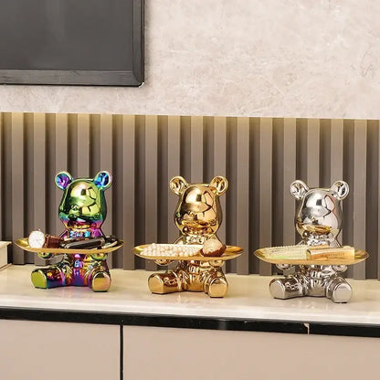 Modern gold ceramic electroplating bear tray living room decoration