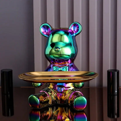 Modern gold ceramic electroplating bear tray living room decoration