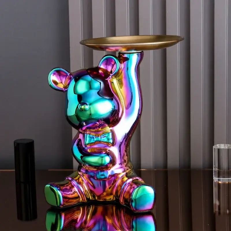 Modern gold ceramic electroplating bear tray living room decoration