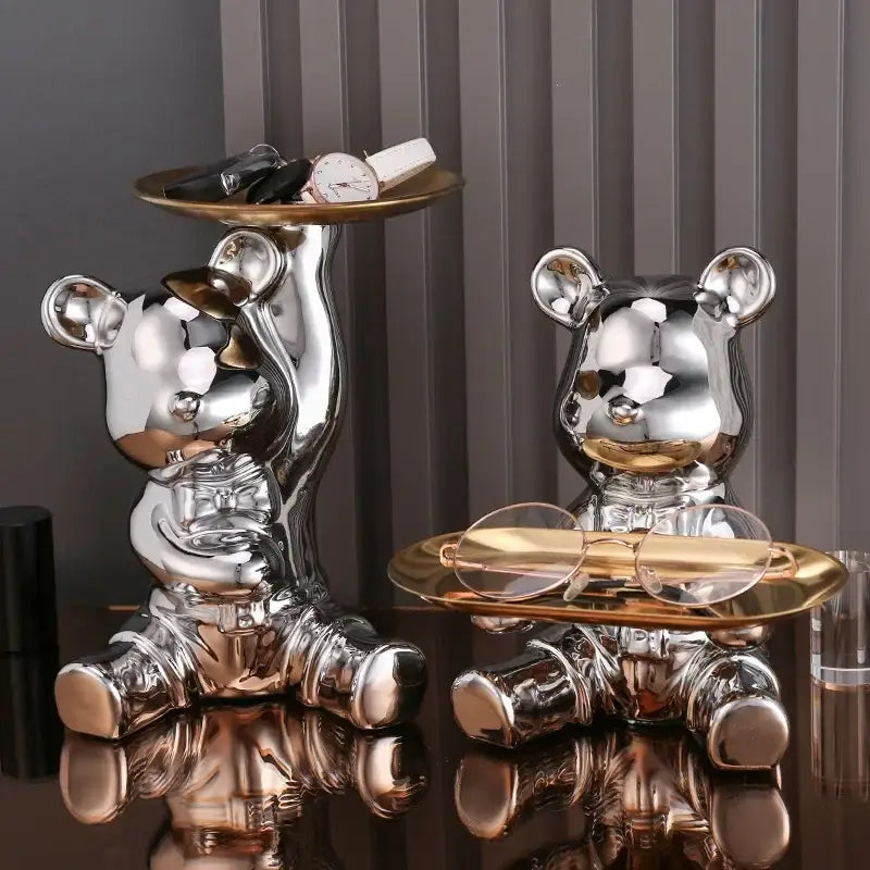 Modern gold ceramic electroplating bear tray living room decoration