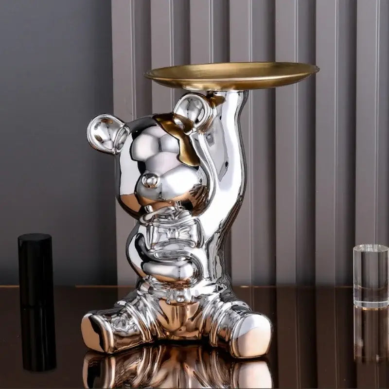 Modern gold ceramic electroplating bear tray living room decoration