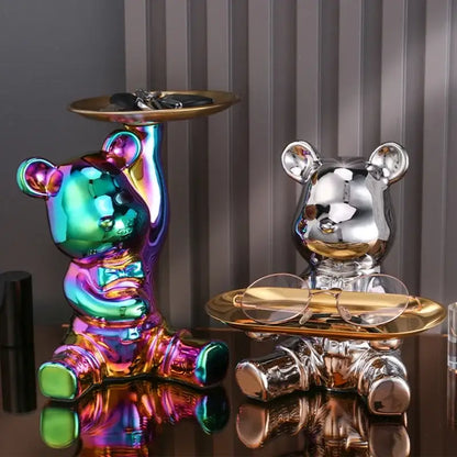 Modern gold ceramic electroplating bear tray living room decoration