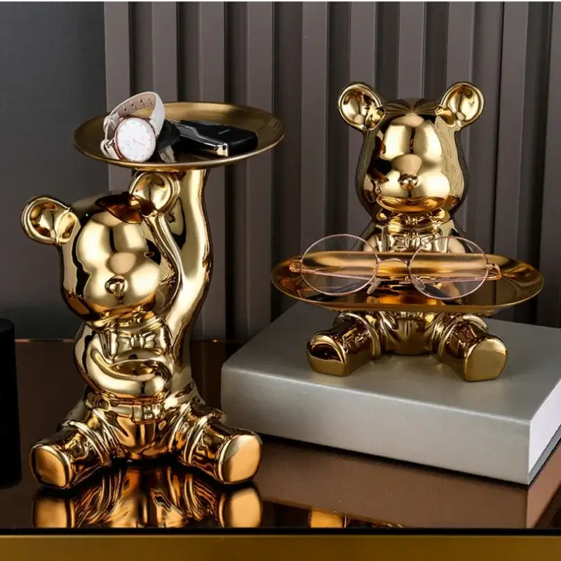 Modern gold ceramic electroplating bear tray living room decoration