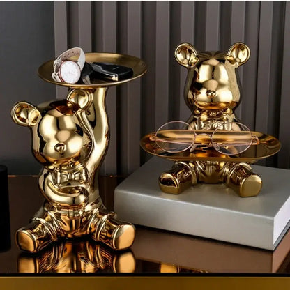 Modern gold ceramic electroplating bear tray living room decoration