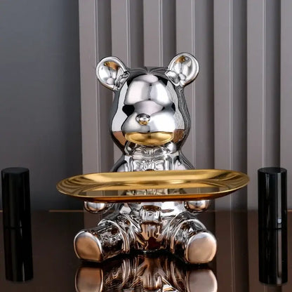 Modern gold ceramic electroplating bear tray living room decoration