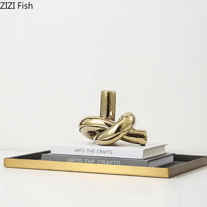 Modern gold ceramic knot sculpture living room abstract decor