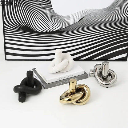 Modern gold ceramic knot sculpture living room abstract decor
