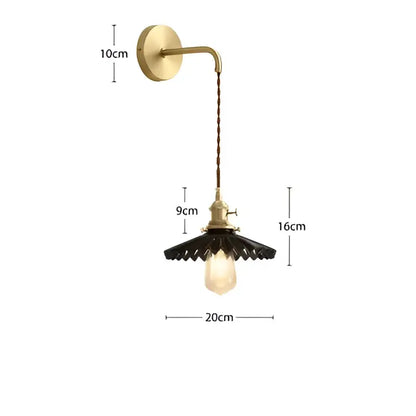 Modern gold ceramic wall lamp with ribbed shade for bedroom