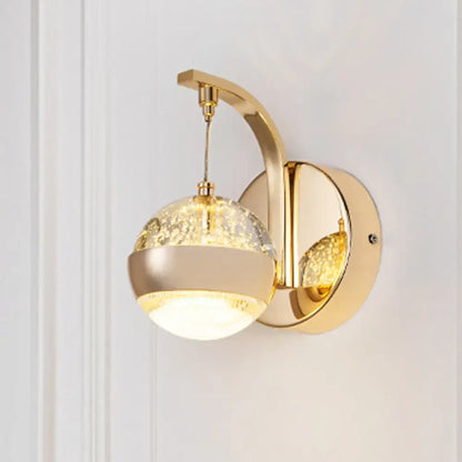 Modern gold & chrome crystal ball wall light for bedroom lighting
