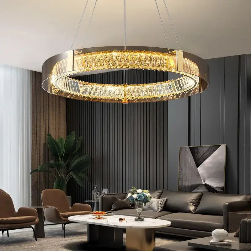 Modern gold & chrome crystal led ceiling lamp living room luxury light