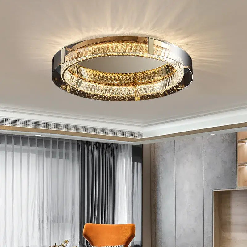 Modern gold & chrome crystal led ceiling lamp living room luxury light