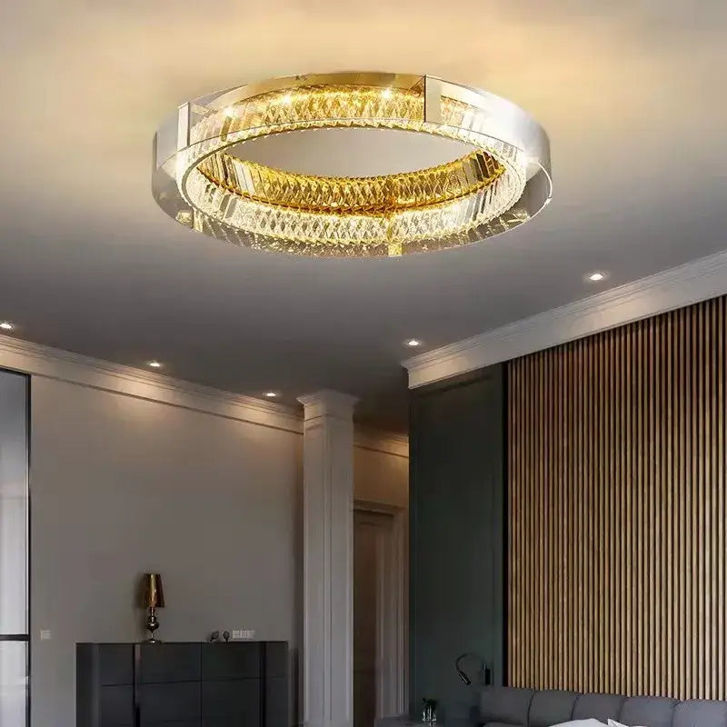 Modern gold & chrome crystal led ceiling lamp living room luxury light