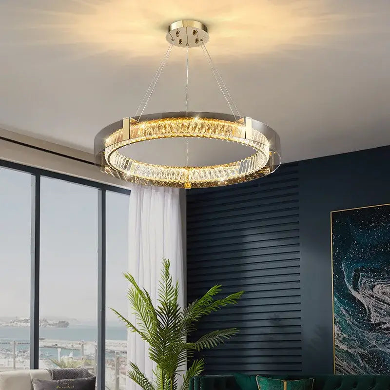 Modern gold & chrome crystal led ceiling lamp living room luxury light