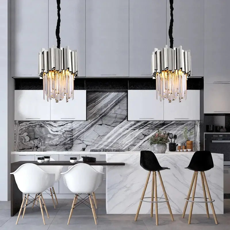Modern gold & chrome crystal pendant chandelier for dining room