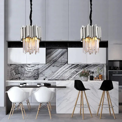 Modern gold & chrome crystal pendant chandelier for dining room