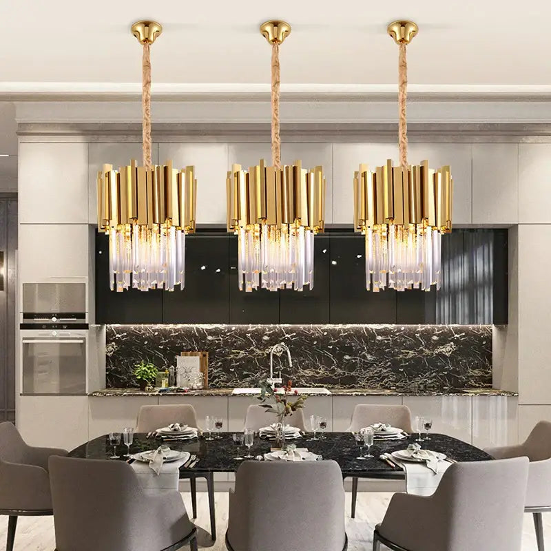 Modern gold & chrome crystal pendant chandelier for dining room