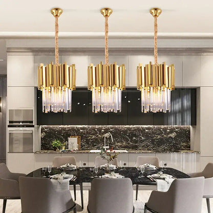 Modern gold & chrome crystal pendant chandelier for dining room