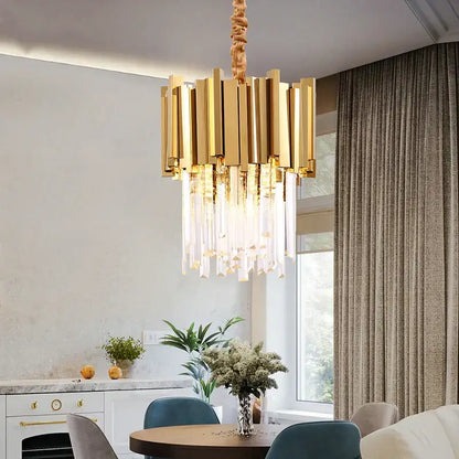 Modern gold & chrome crystal pendant chandelier for dining room