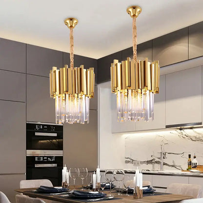 Modern gold & chrome crystal pendant chandelier for dining room