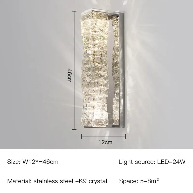 Modern gold & chrome crystal wall lamp bedroom geometric sconce