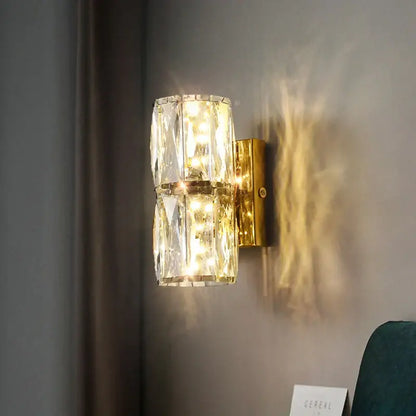 Modern gold & chrome crystal wall lamp bedroom geometric sconce