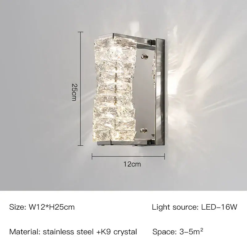 Modern gold & chrome crystal wall lamp bedroom geometric sconce