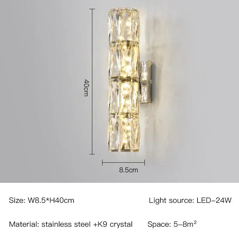 Modern gold & chrome crystal wall lamp bedroom geometric sconce