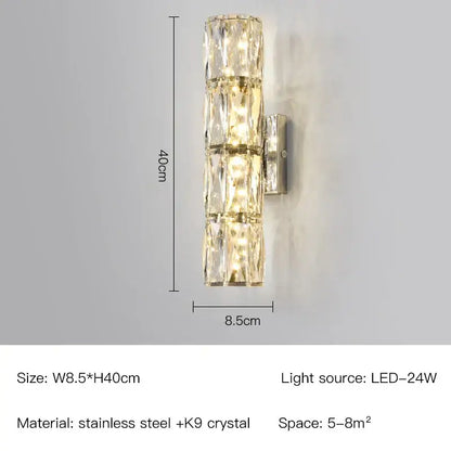 Modern gold & chrome crystal wall lamp bedroom geometric sconce