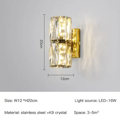 Modern gold & chrome crystal wall lamp bedroom geometric sconce